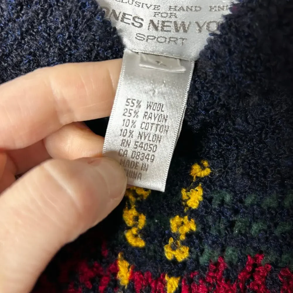 Vintage Hand Knit Jones New‎ York Tartan Plaid Wool Sweater Men's Large